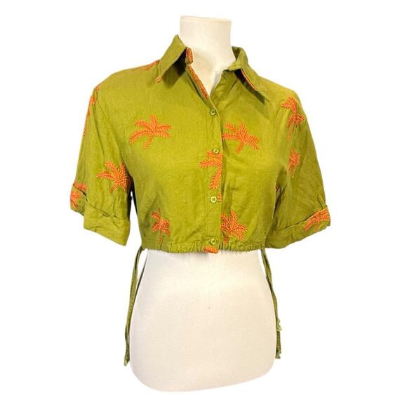 MAAC Zurri embroidered pal crop collared button up blouse green XS - Picture 11 of 16